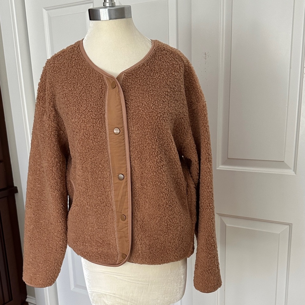 SHEIN Tan Teddy Jacket with Button Closure